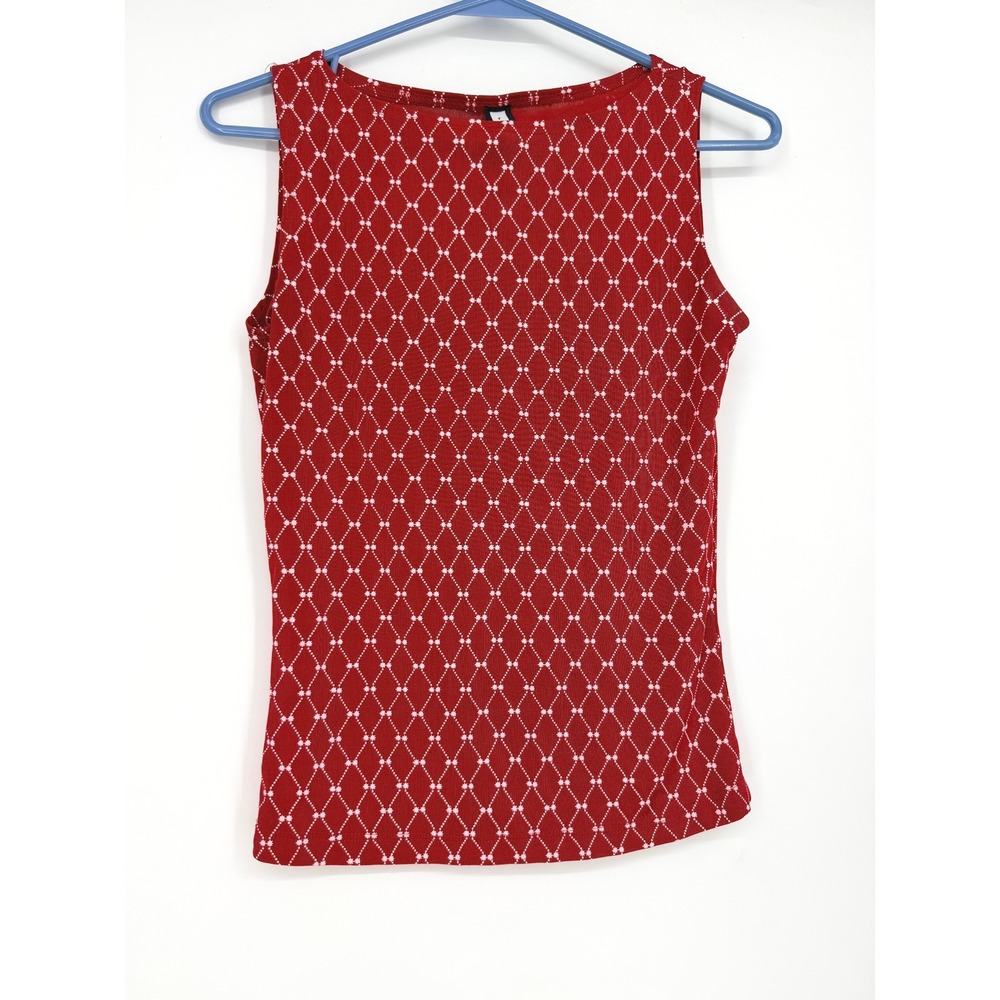 Forever 21 Womens Red Diamond Grid Knit Sleeveless Tank Top Slim Fit - Picture 1 of 3